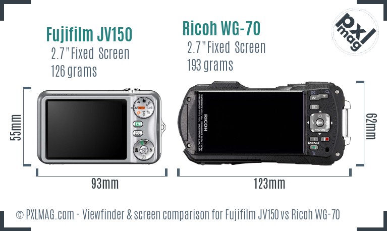 Fujifilm JV150 vs Ricoh WG-70 Screen and Viewfinder comparison