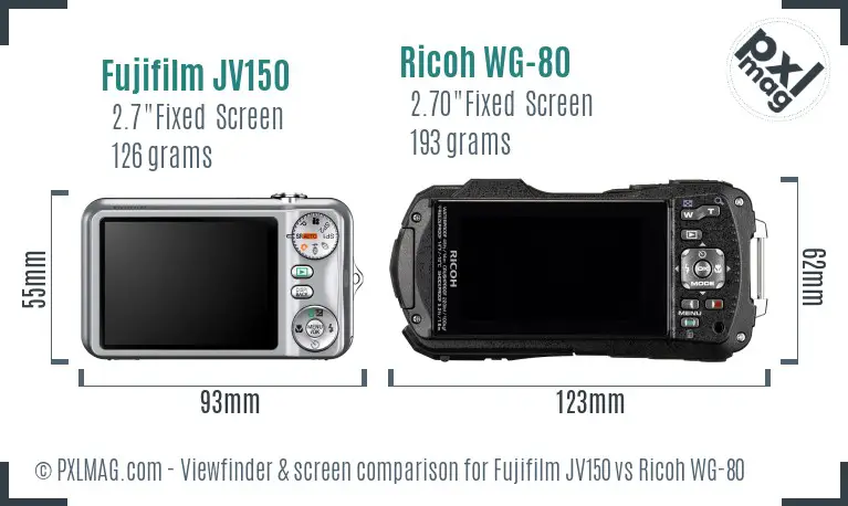 Fujifilm JV150 vs Ricoh WG-80 Screen and Viewfinder comparison