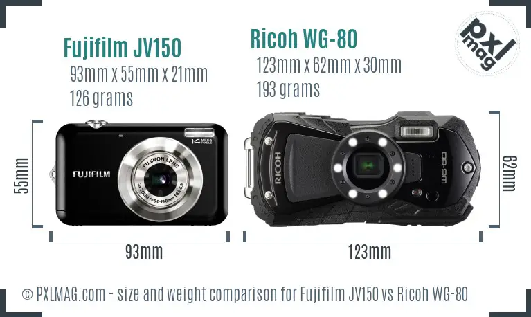Fujifilm JV150 vs Ricoh WG-80 size comparison Fujifilm JV150 vs Ricoh WG-80 size comparison