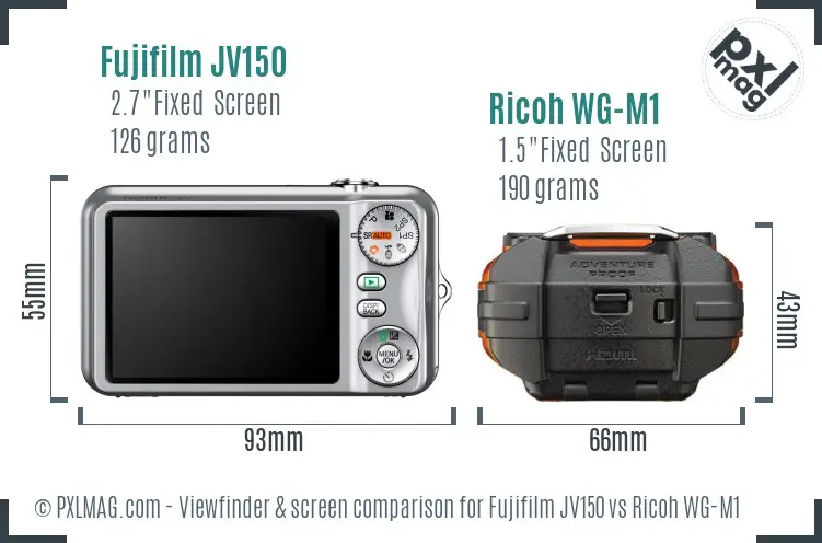 Fujifilm JV150 vs Ricoh WG-M1 Screen and Viewfinder comparison