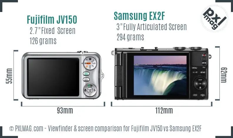 Fujifilm JV150 vs Samsung EX2F Screen and Viewfinder comparison
