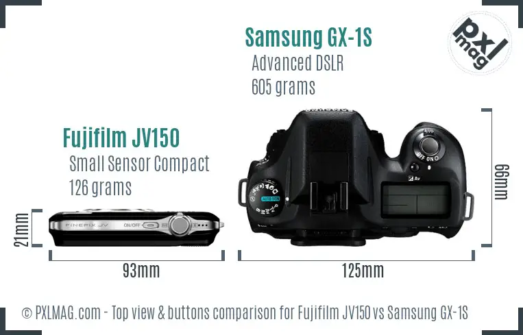 Fujifilm JV150 vs Samsung GX-1S top view buttons comparison