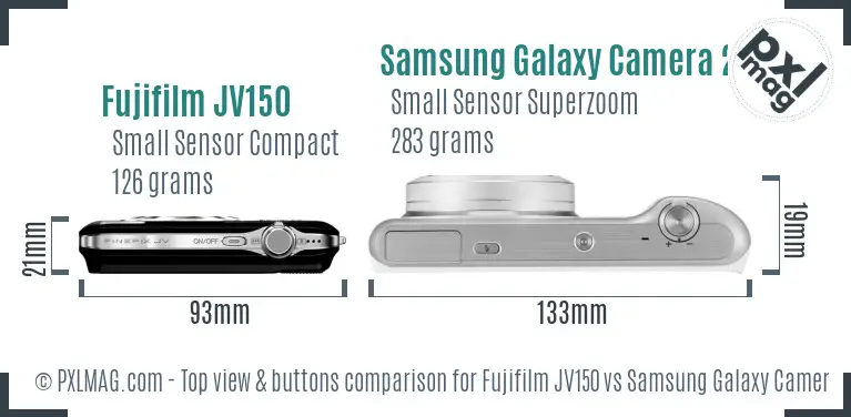 Fujifilm JV150 vs Samsung Galaxy Camera 2 top view buttons comparison Fujifilm JV150 vs Samsung Galaxy Camera 2 top view buttons comparison