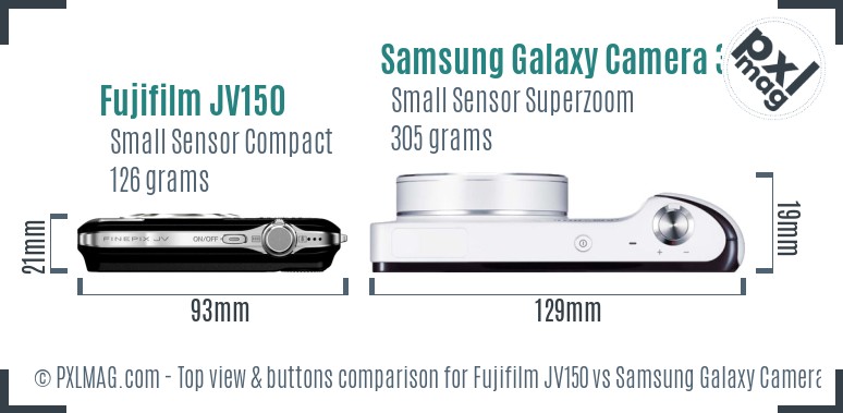 Fujifilm JV150 vs Samsung Galaxy Camera 3G top view buttons comparison