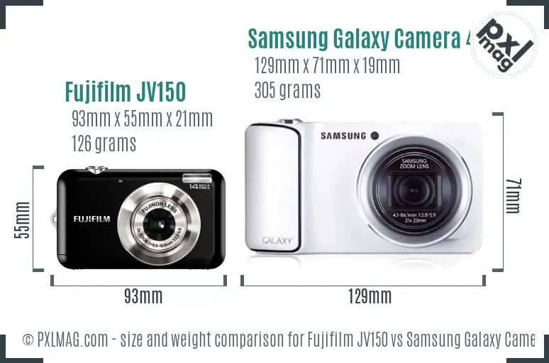 Fujifilm JV150 vs Samsung Galaxy Camera 4G size comparison