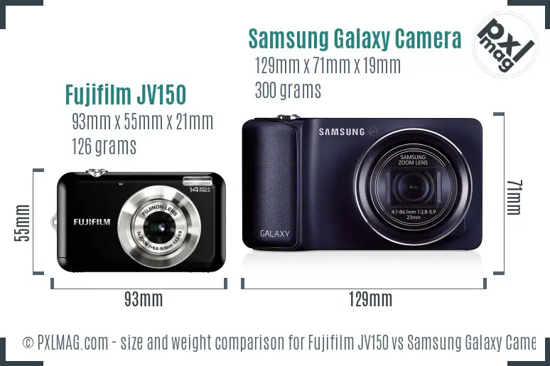 Fujifilm JV150 vs Samsung Galaxy Camera size comparison