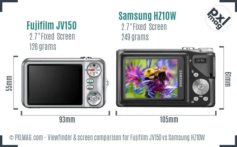 Fujifilm JV150 vs Samsung HZ10W Screen and Viewfinder comparison