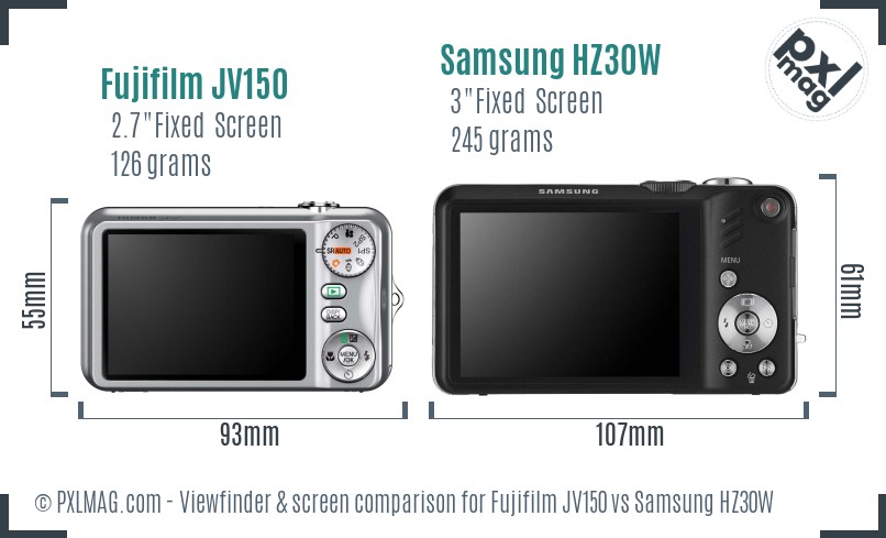 Fujifilm JV150 vs Samsung HZ30W Screen and Viewfinder comparison