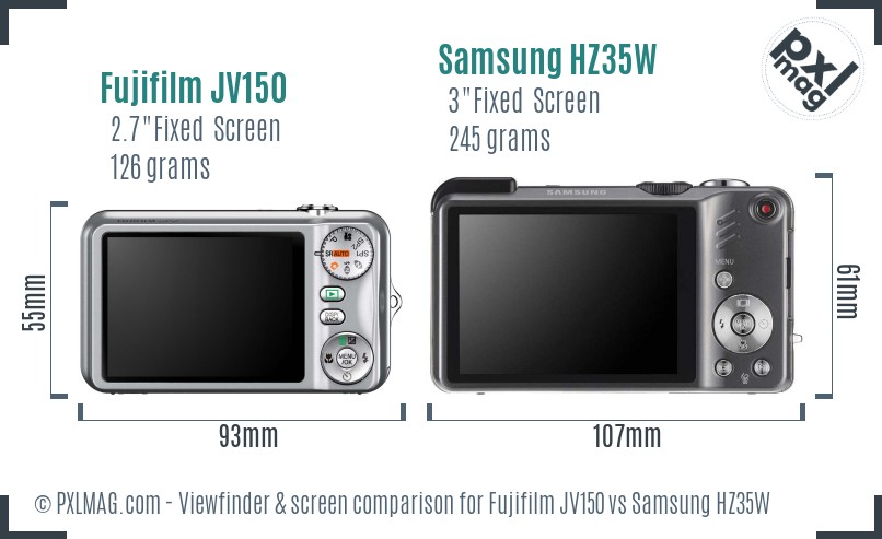 Fujifilm JV150 vs Samsung HZ35W Screen and Viewfinder comparison