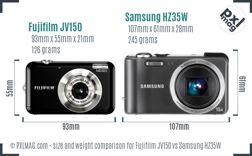Fujifilm JV150 vs Samsung HZ35W size comparison Fujifilm JV150 vs Samsung HZ35W size comparison