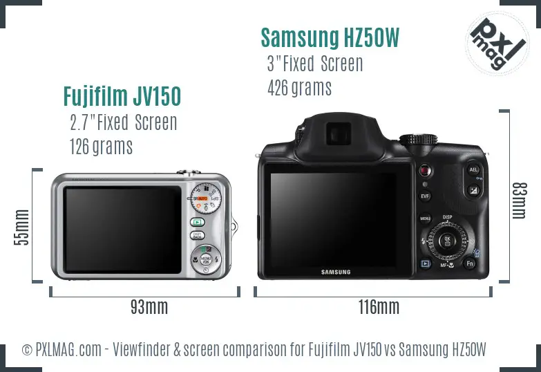 Fujifilm JV150 vs Samsung HZ50W Screen and Viewfinder comparison
