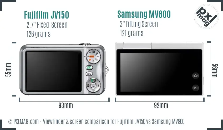 Fujifilm JV150 vs Samsung MV800 Screen and Viewfinder comparison