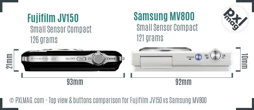 Fujifilm JV150 vs Samsung MV800 top view buttons comparison