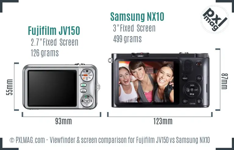 Fujifilm JV150 vs Samsung NX10 Screen and Viewfinder comparison