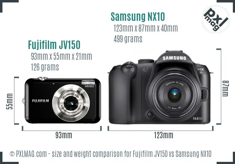 Fujifilm JV150 vs Samsung NX10 size comparison Fujifilm JV150 vs Samsung NX10 size comparison