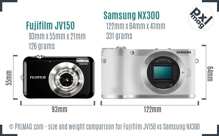 Fujifilm JV150 vs Samsung NX300 size comparison