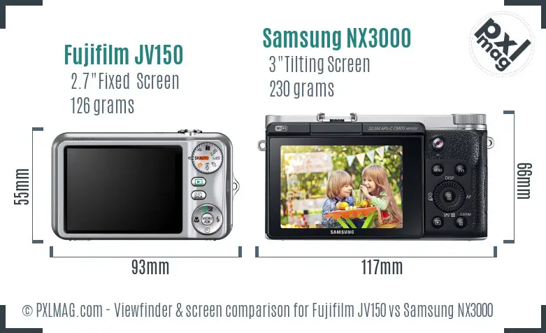 Fujifilm JV150 vs Samsung NX3000 Screen and Viewfinder comparison