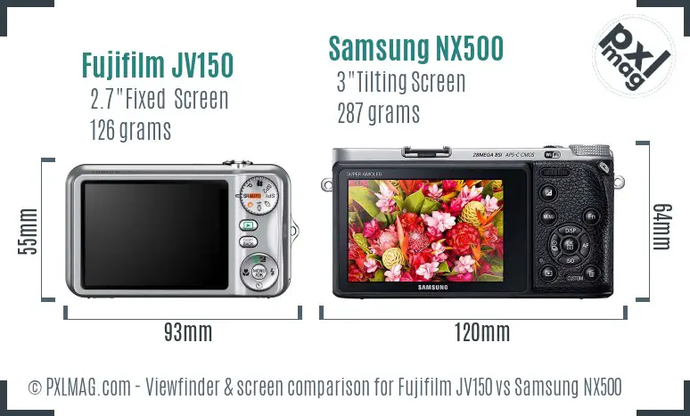 Fujifilm JV150 vs Samsung NX500 Screen and Viewfinder comparison