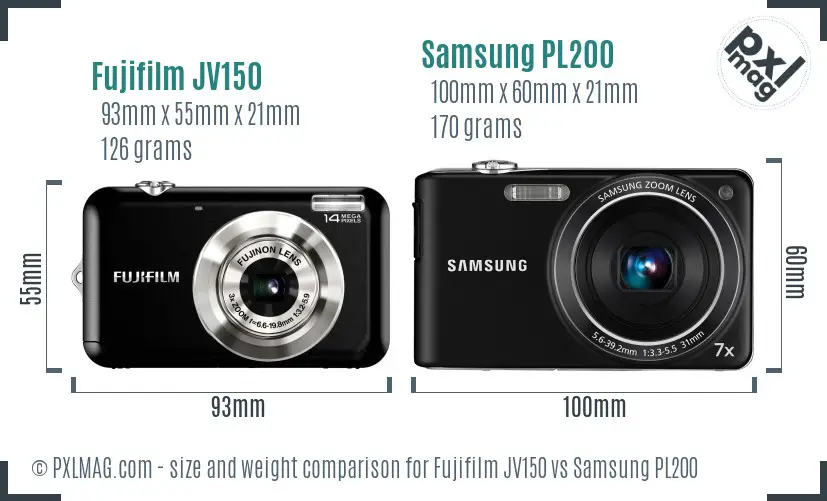 Fujifilm JV150 vs Samsung PL200 size comparison Fujifilm JV150 vs Samsung PL200 size comparison