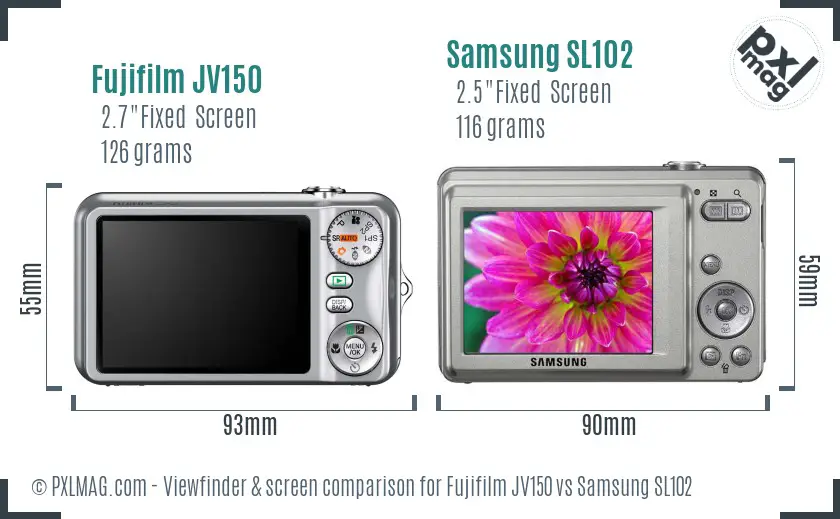 Fujifilm JV150 vs Samsung SL102 Screen and Viewfinder comparison