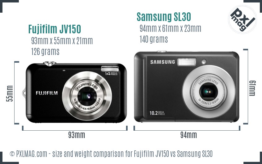 Fujifilm JV150 vs Samsung SL30 size comparison Fujifilm JV150 vs Samsung SL30 size comparison