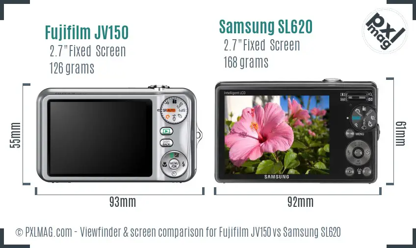 Fujifilm JV150 vs Samsung SL620 Screen and Viewfinder comparison