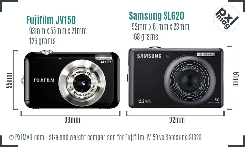 Fujifilm JV150 vs Samsung SL620 size comparison