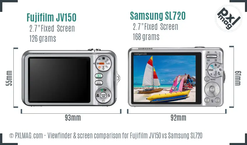 Fujifilm JV150 vs Samsung SL720 Screen and Viewfinder comparison Fujifilm JV150 vs Samsung SL720 Screen and Viewfinder comparison