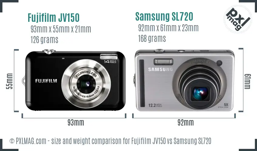 Fujifilm JV150 vs Samsung SL720 size comparison Fujifilm JV150 vs Samsung SL720 size comparison