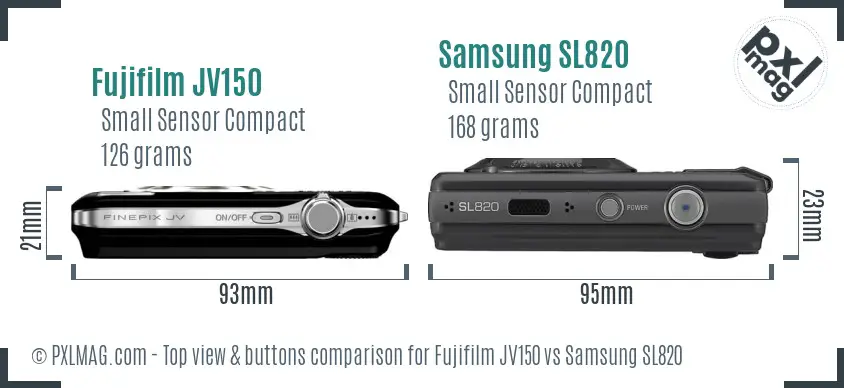 Fujifilm JV150 vs Samsung SL820 top view buttons comparison Fujifilm JV150 vs Samsung SL820 top view buttons comparison