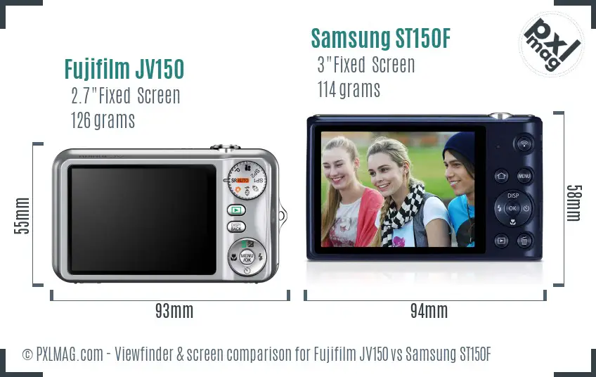 Fujifilm JV150 vs Samsung ST150F Screen and Viewfinder comparison