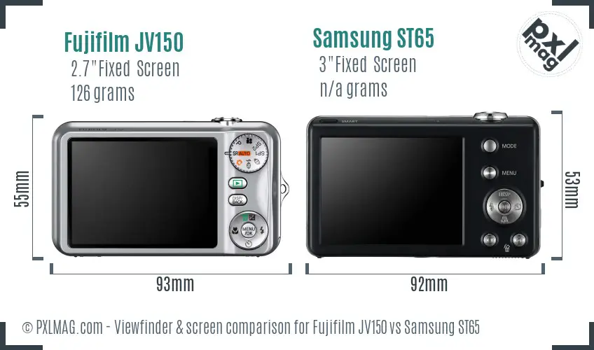 Fujifilm JV150 vs Samsung ST65 Screen and Viewfinder comparison