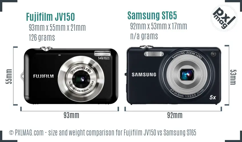 Fujifilm JV150 vs Samsung ST65 size comparison