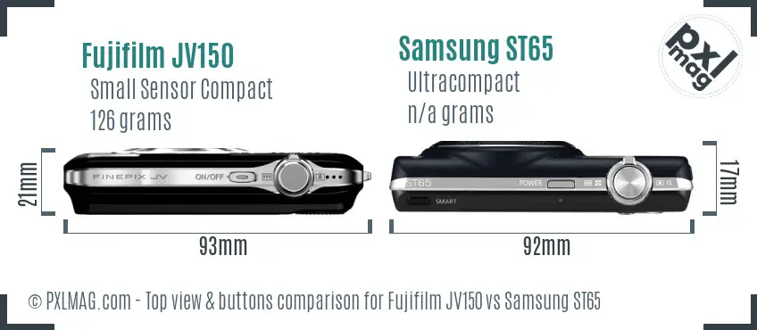 Fujifilm JV150 vs Samsung ST65 top view buttons comparison