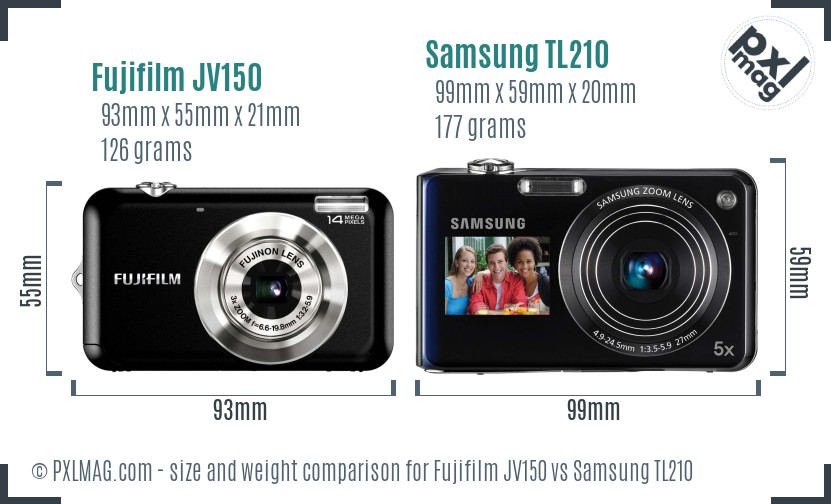 Fujifilm JV150 vs Samsung TL210 size comparison Fujifilm JV150 vs Samsung TL210 size comparison