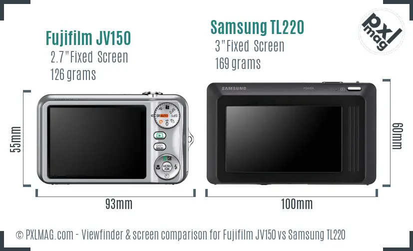 Fujifilm JV150 vs Samsung TL220 Screen and Viewfinder comparison