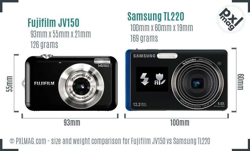 Fujifilm JV150 vs Samsung TL220 size comparison