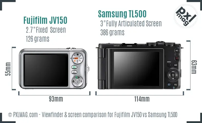Fujifilm JV150 vs Samsung TL500 Screen and Viewfinder comparison Fujifilm JV150 vs Samsung TL500 Screen and Viewfinder comparison
