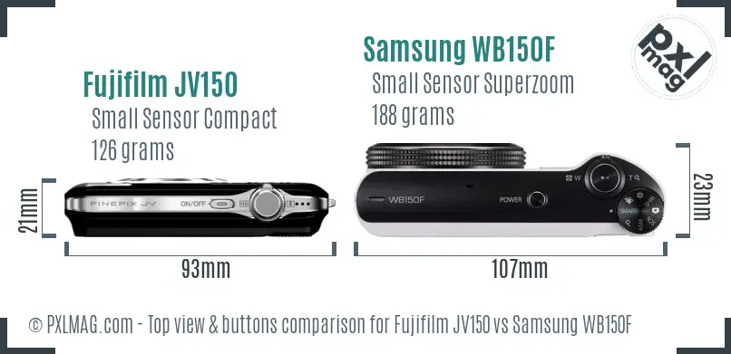 Fujifilm JV150 vs Samsung WB150F top view buttons comparison
