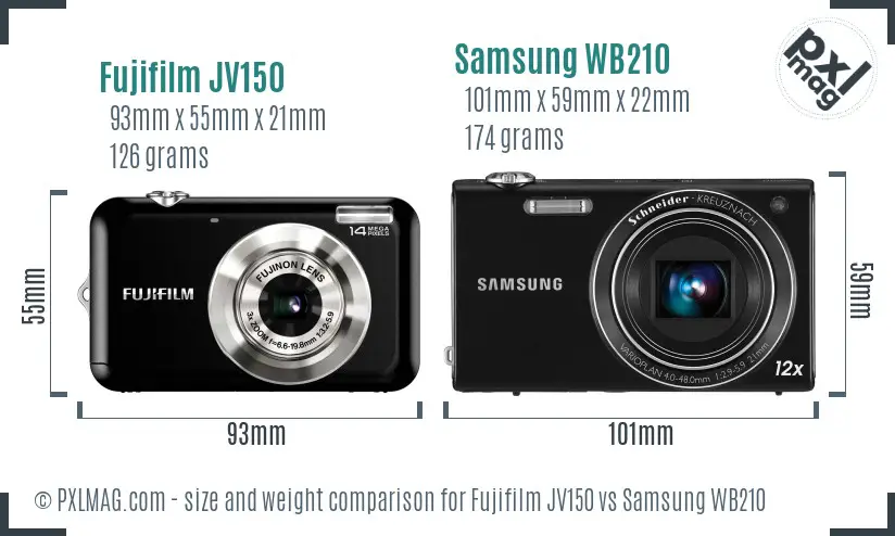 Fujifilm JV150 vs Samsung WB210 size comparison Fujifilm JV150 vs Samsung WB210 size comparison