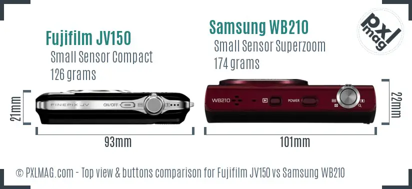 Fujifilm JV150 vs Samsung WB210 top view buttons comparison Fujifilm JV150 vs Samsung WB210 top view buttons comparison