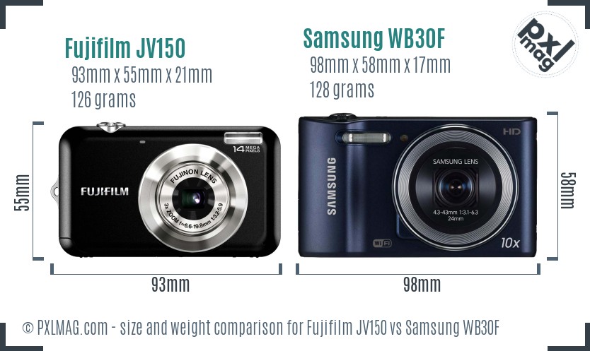 Fujifilm JV150 vs Samsung WB30F size comparison
