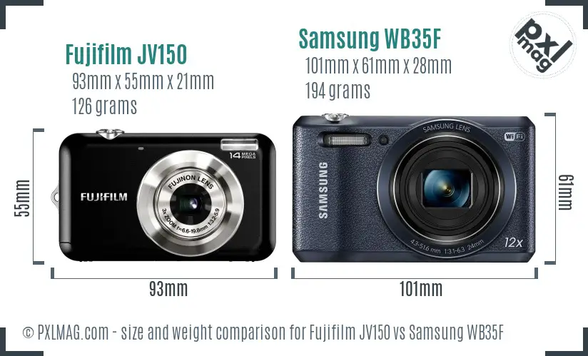 Fujifilm JV150 vs Samsung WB35F size comparison