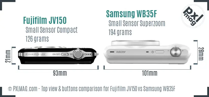 Fujifilm JV150 vs Samsung WB35F top view buttons comparison