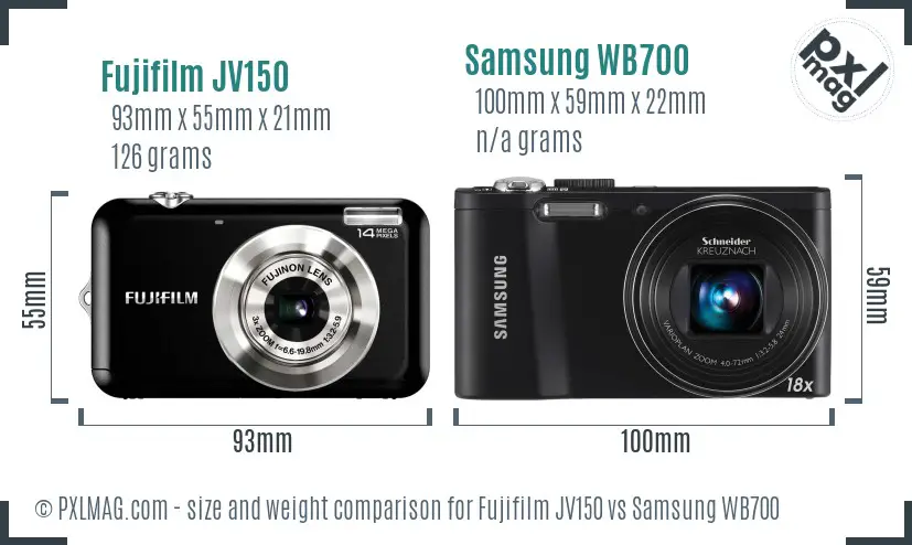 Fujifilm JV150 vs Samsung WB700 size comparison