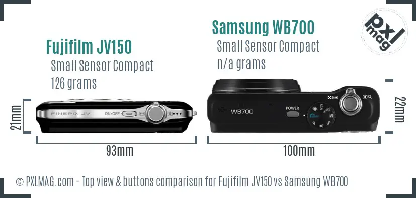 Fujifilm JV150 vs Samsung WB700 top view buttons comparison