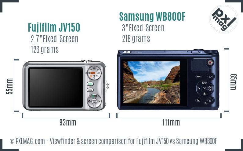 Fujifilm JV150 vs Samsung WB800F Screen and Viewfinder comparison