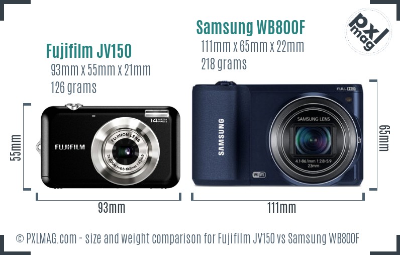 Fujifilm JV150 vs Samsung WB800F size comparison
