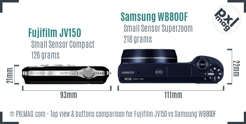 Fujifilm JV150 vs Samsung WB800F top view buttons comparison