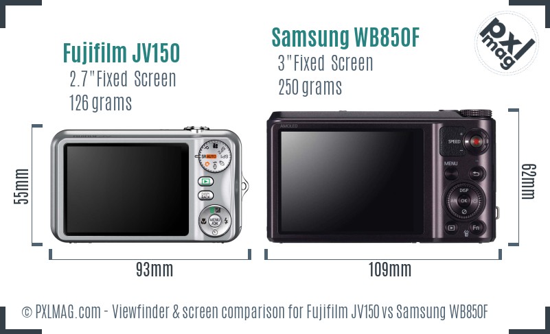 Fujifilm JV150 vs Samsung WB850F Screen and Viewfinder comparison